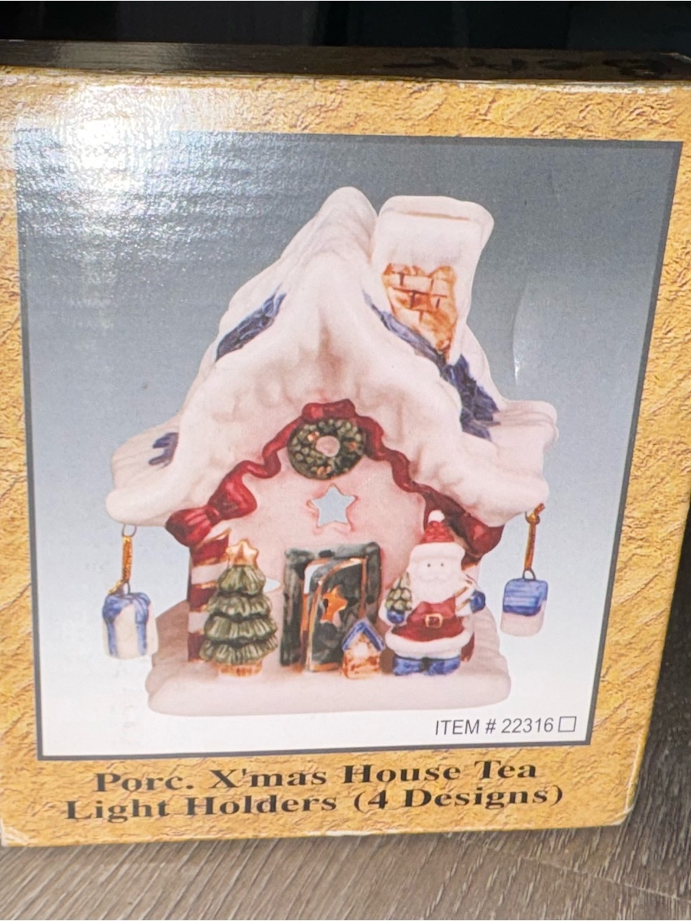 Porcelain Christmas House Tea Light Holder - White & Red Holiday Decor